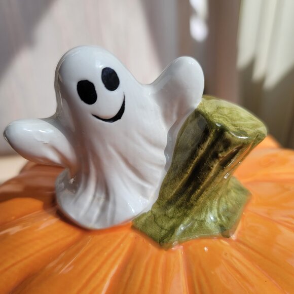 Halloween 3D Ceramic Pumpkin Black Cat Ghost Candy Cookie Canister Jar With Lid - Picture 11 of 16